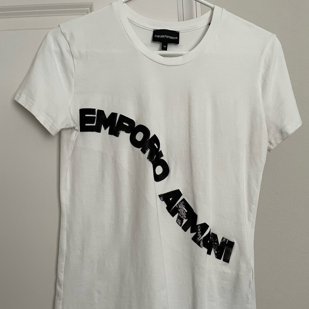Emporio Armani White Tee with Black Logo
